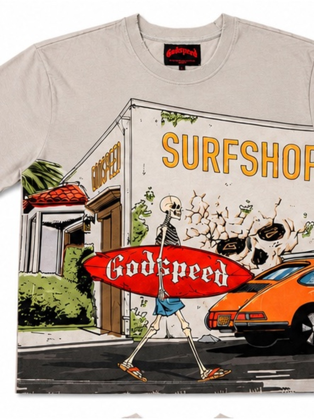 Godspeed SurfShop Men’s Short Sleeve Graphic Tee - Light Beige Surfshop Print
